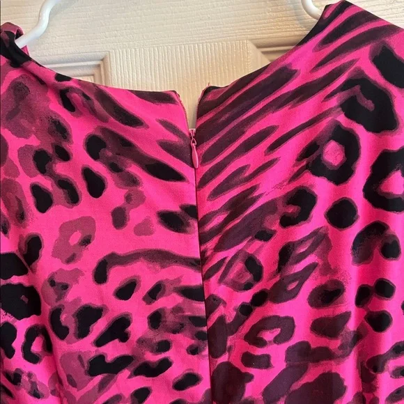 Rachel Roy Hot Pink and Black Animal Print Long-Sleeve Midi Dress - Picture 3 of 4